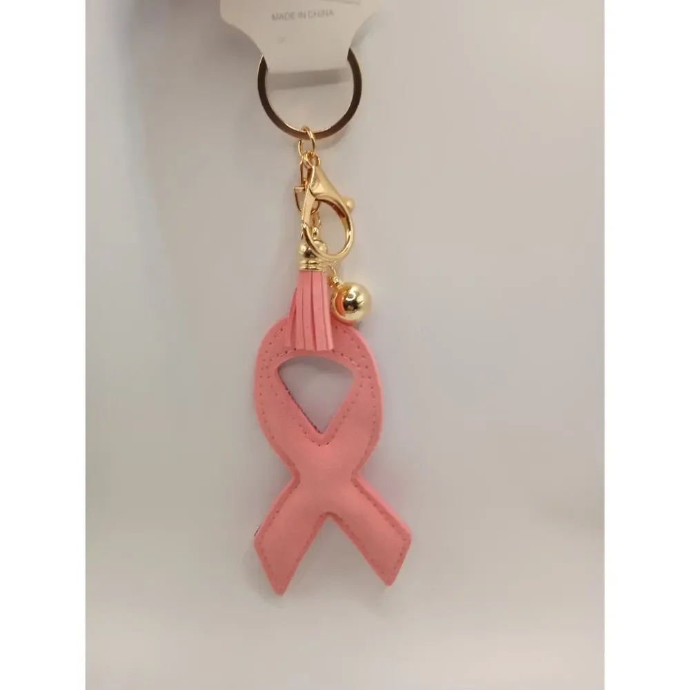 Puffy Pink Breast Cancer Ribbon Bougie Bling Purse Charm Keychain 0843-0865